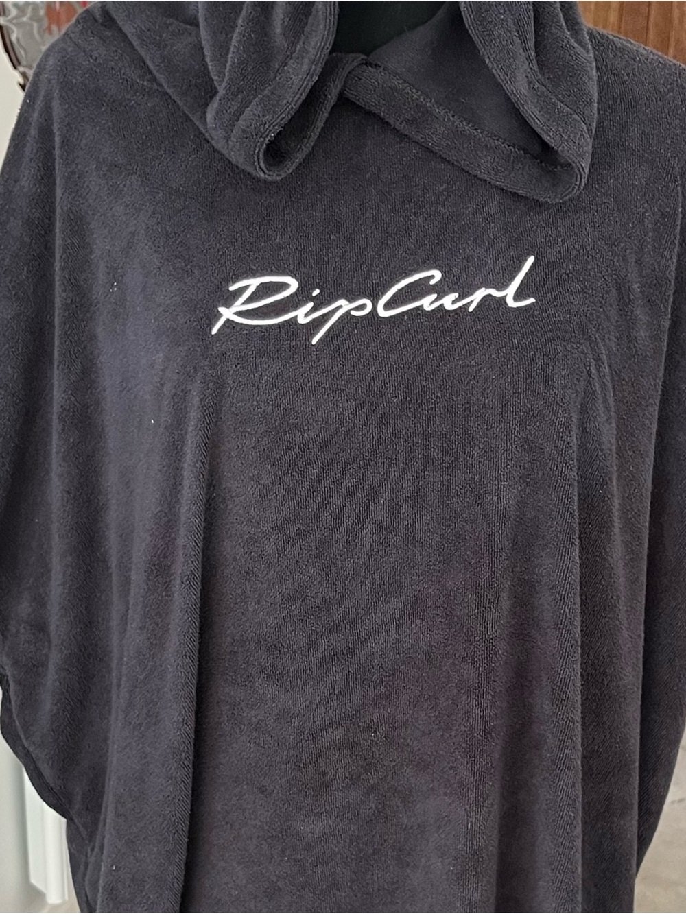 Rip Curl Black Hooded Beach Poncho with White Script